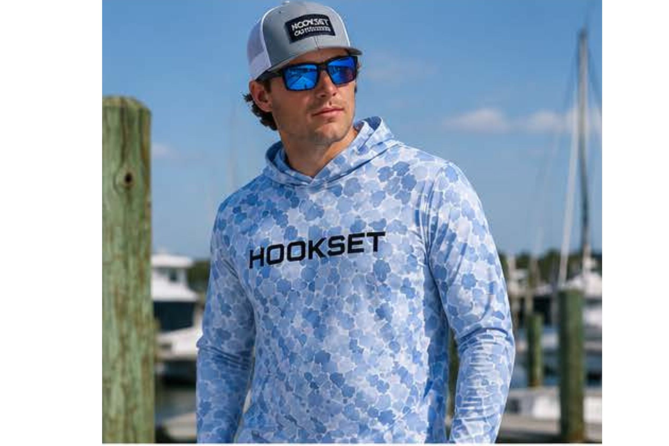 Hookset Blue Ice fishing hoodie lifestyle photo