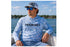 Hookset Blue Ice UPF 50 fishing hoodie on boat