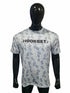 Front view of Hookset Outdoors Blue Ice camouflage short sleeve performance fishing shirt displayed on mannequin with black Hookset logo.