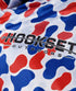 Close-up detail of Hookset Freedom UPF 50 fishing hoodie fabric and Hookset Outdoors chest logo.